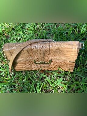 Marc Fisher Tan Croc-Embossed Shoulder Bag with Gold Hardware